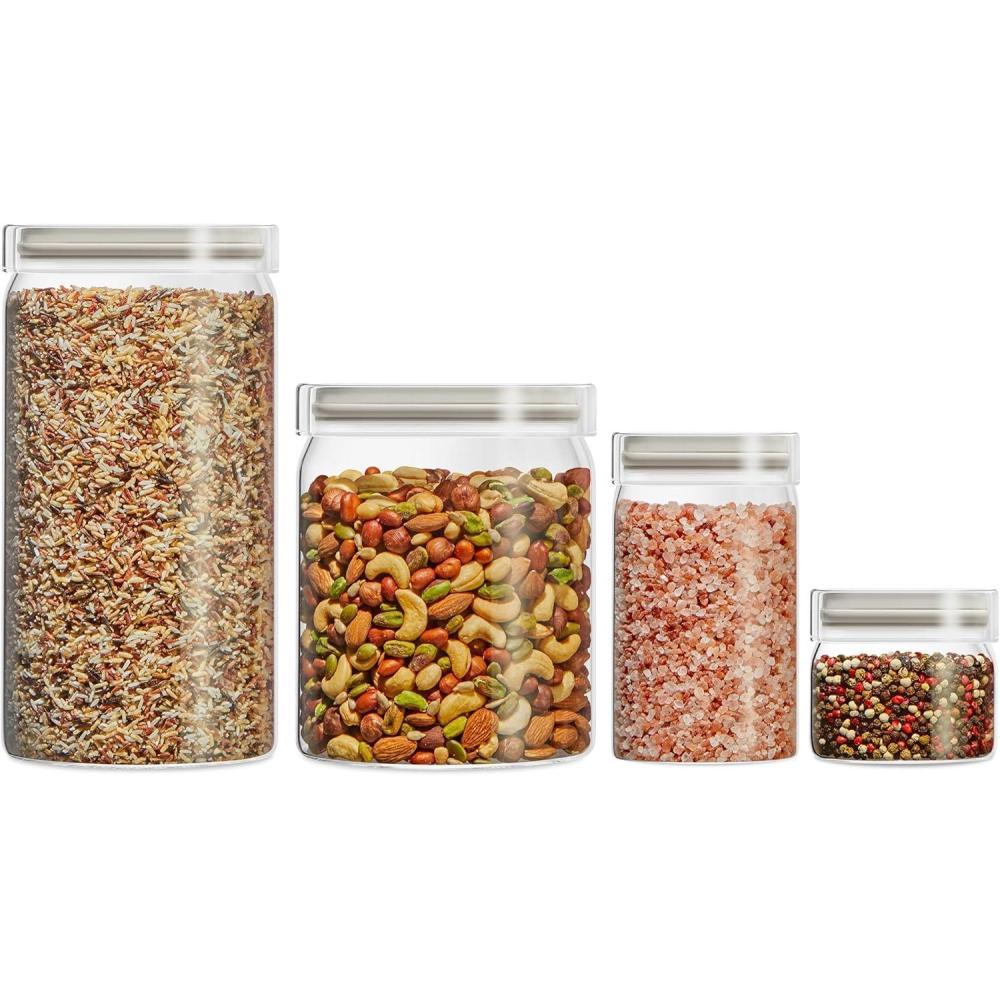 image:imagePyrex 4Pack Glass Canister Set Dry Food Storage Containers with Lids for Kitchen and Pantry Organization4 Pack