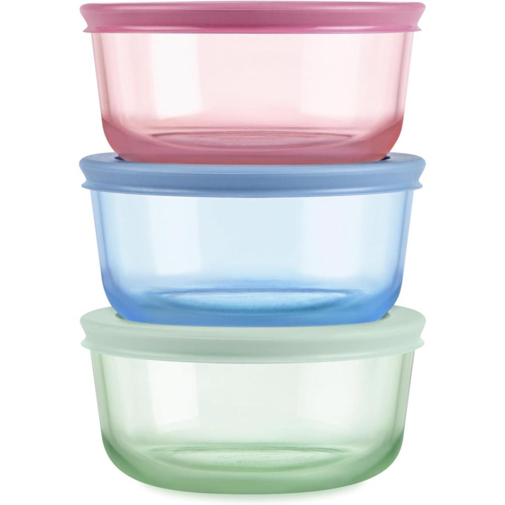 image:imagePyrex Colors Tinted 6PC Medium SmallMedium Round Food Storage Container Set Snug Fit NonToxic Plastic BPAFree Lids Freezer Dishwasher Microwave Safe 2 Cup 4 Cup amp 7 CupPink Green Blue