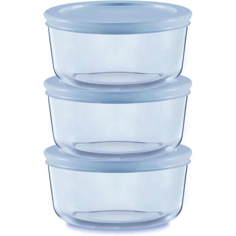 image:imagePyrex Colors Tinted 6PC Medium SmallMedium Round Food Storage Container Set Snug Fit NonToxic Plastic BPAFree Lids Freezer Dishwasher Microwave Safe 2 Cup 4 Cup amp 7 CupBlue