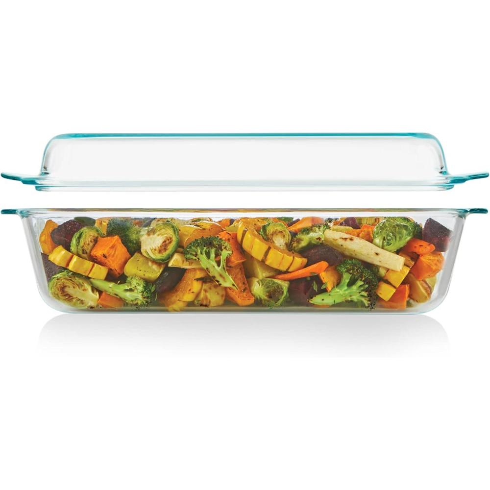 image:imagePyrex Deep 52Qt 9x13 2in1 Glass Baking Dish with Glass Lid Extra Large Rectangular Baking Pan For Casserole amp Lasagna Dishwasher Freezer Microwave and PreHeated Oven Safe52 QT