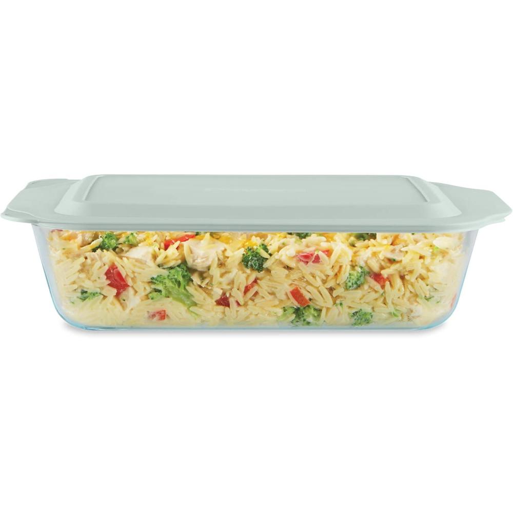 image:imagePyrex Deep 9x13Inch Glass Baking Dish with Lid Deep Casserole Dish Glass Food Container Oven Freezer and Microwave Safe Clear Container7x11 1Count