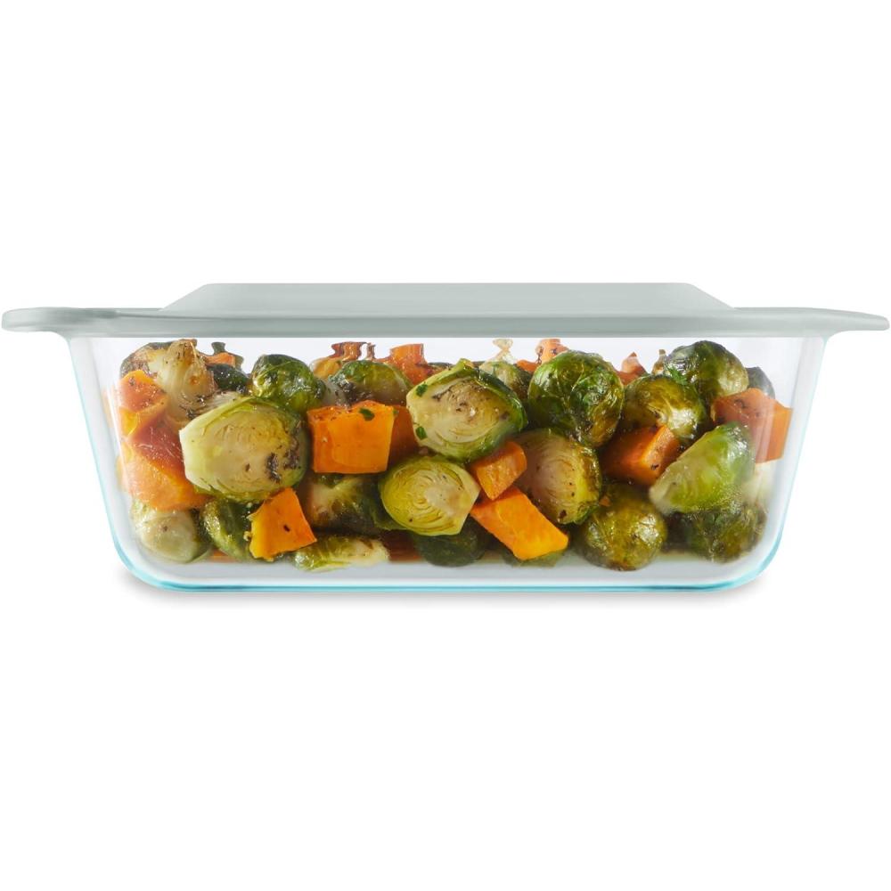 image:imagePyrex Deep Glass Baking Dish with Plastic Lid Deep Casserole Dish Glass Food Container Oven Freezer and Microwave Safe Clear Container 7x118x8 1Count