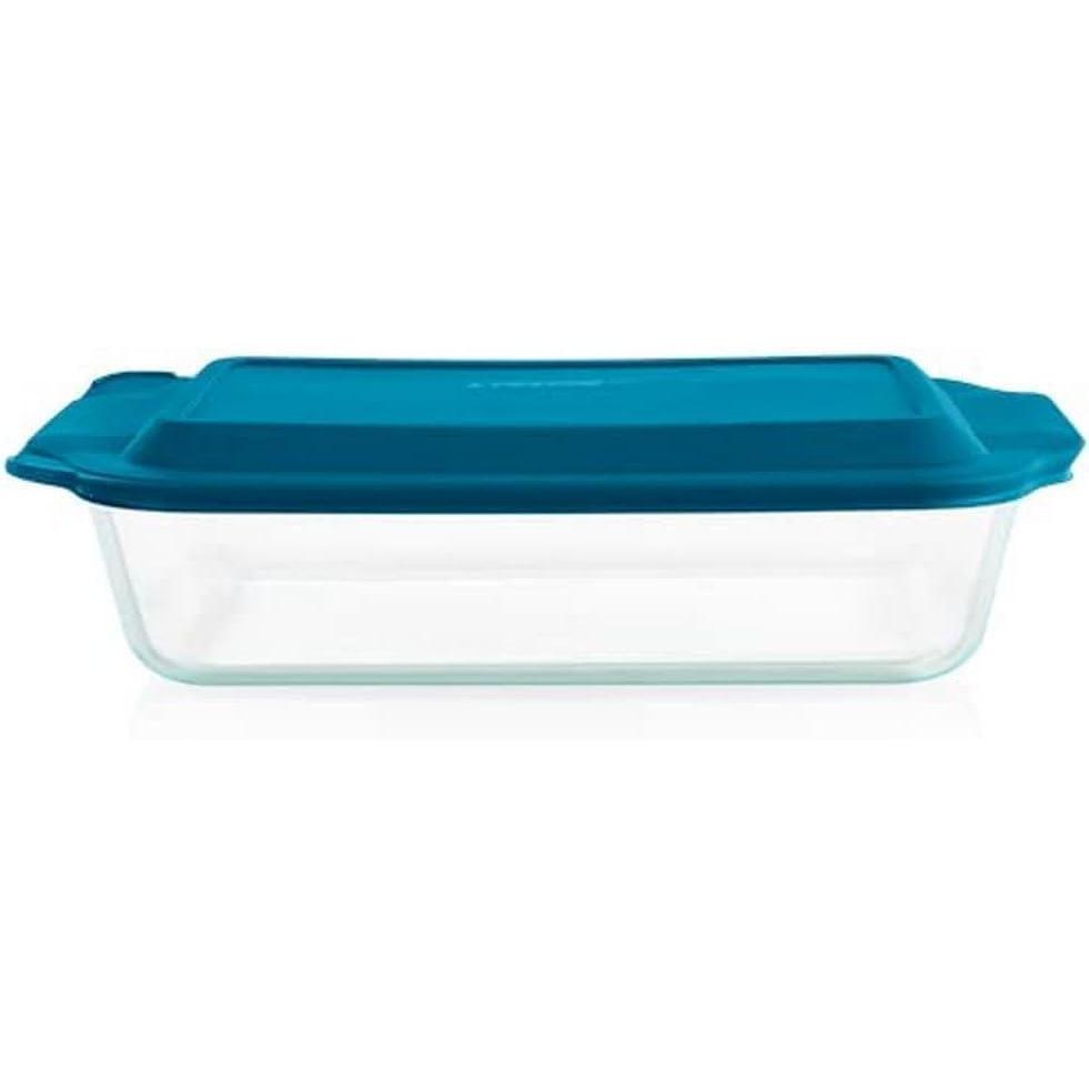 image:imagePyrex Deep Glass Baking Dish with Plastic Lid Deep Casserole Dish Glass Food Container Oven Freezer and Microwave Safe Clear Container 7x119x13 1Count