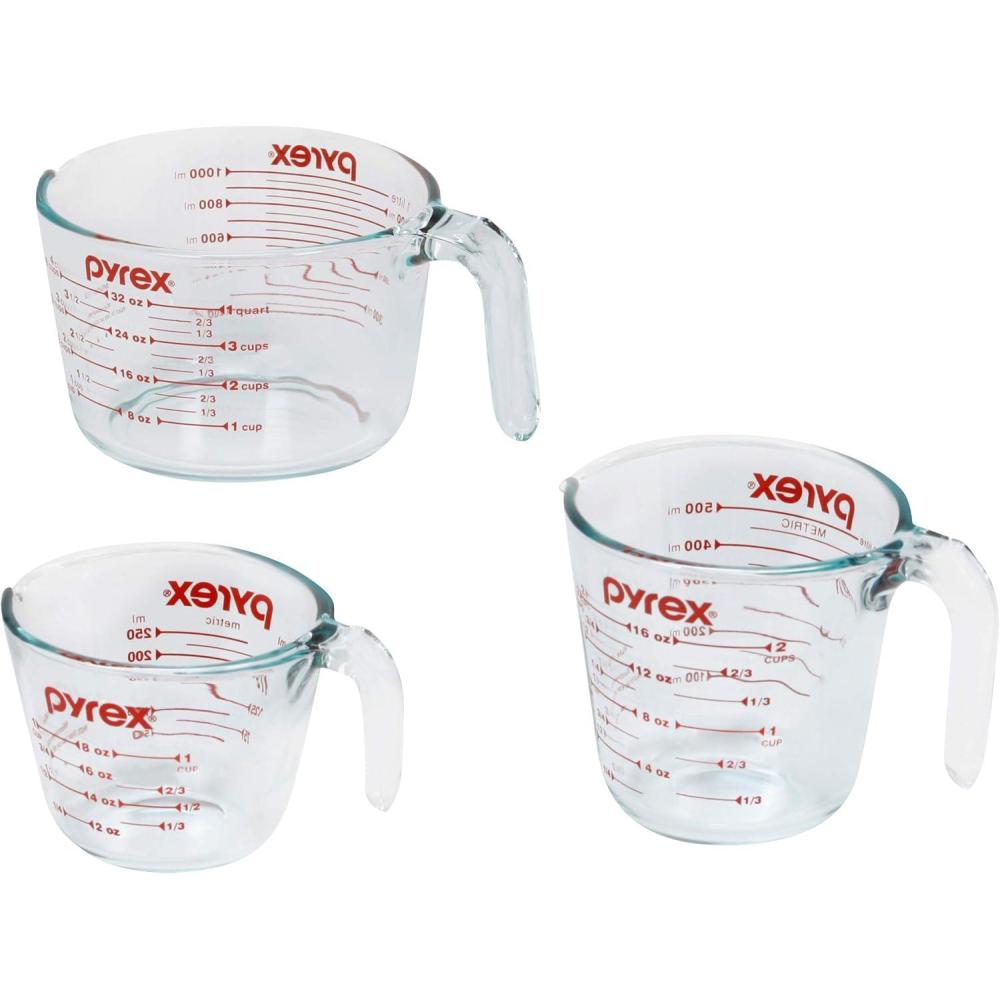 image:imagePyrex Essentials 3Pack Glass Measuring Cups Set 1 2 amp 4 Cup Measuring Cups For Prepping Baking and Cooking Preheated Oven Dishwasher Freezer and Microwave Safe
