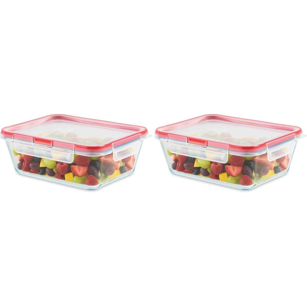 image:imagePyrex Freshlock Glass Food Storage Container Airtight amp Leakproof Plastic Locking Lids Freezer Dishwasher Microwave Safe 8 Cup8 Cup Pack of 2