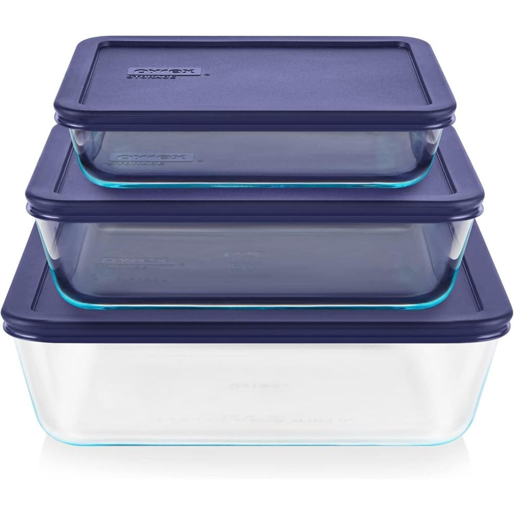 image:imagePyrex Simply Store 3Pack Rectangular Glass Food Storage Containers Set 3 6 amp 11 Cup Meal Prep Containers With Plastic BPAFree Lids Dishwasher amp Microwave Safe3 Pack Large