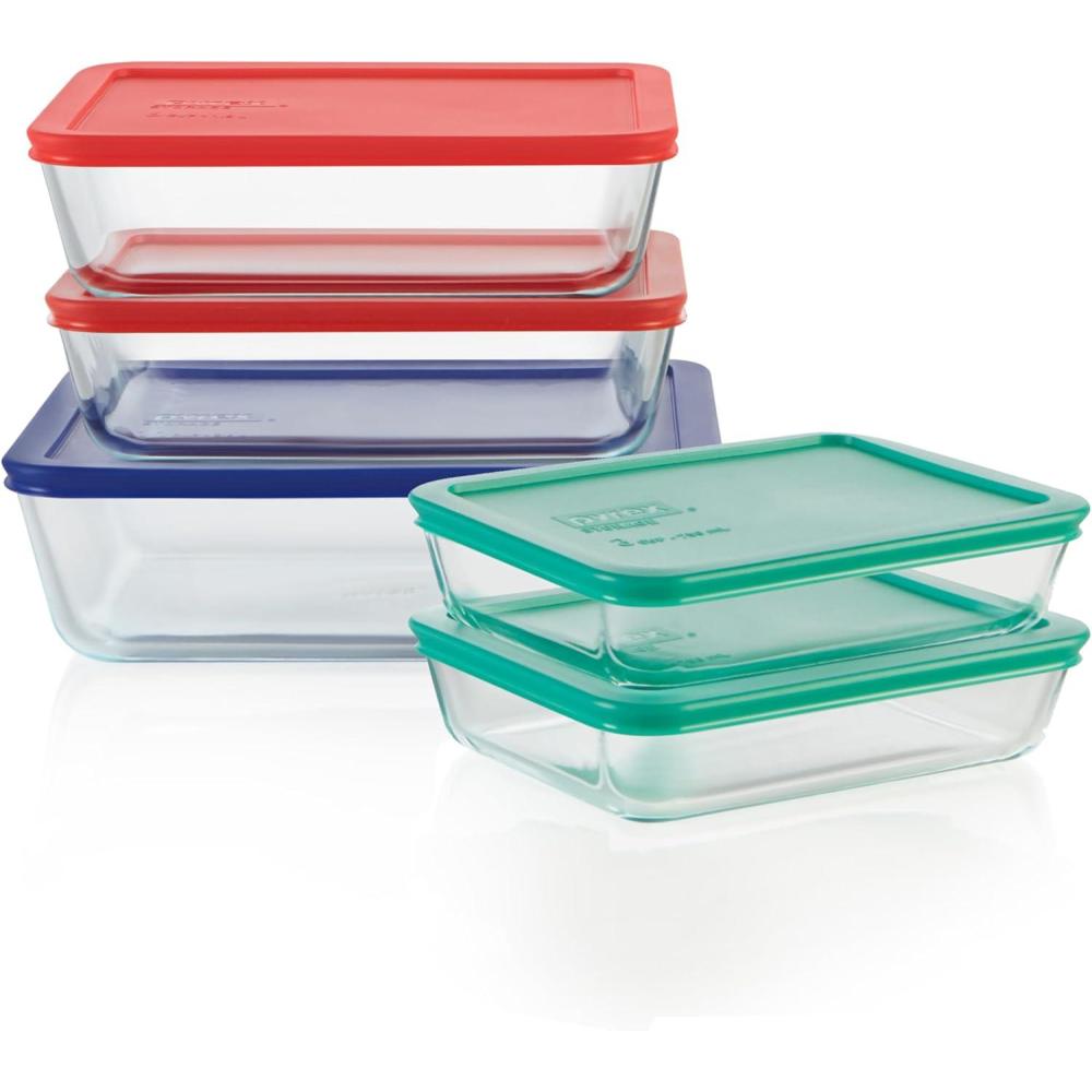 image:imagePyrex Simply Store 8Pack Small Glass Food Storage Containers Set 1 amp 2 Cup Meal Prep Containers With Plastic BPAFree Lids Dishwasher amp Microwave Safe5 Pack Large