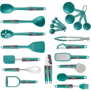 Pyrex (22-Piece) Silicone Kitchen Cooking Utensils Set, Non-Stick Silicone Cooking Gadgets, Spatulas, Pizza Wheel, Grater, Measuring, and more