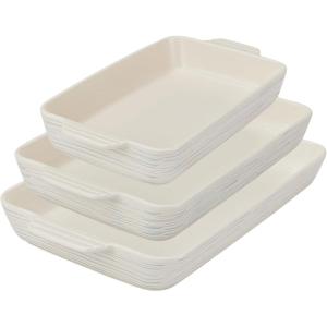 Pyrex (3-Piece) Ceramic Bakeware Set, Nonstick Casserole Dish with Handles, Lasagna Oven Pans, Bakers, For Baking, Roasting, Steaming, Rectangular(Value Pack (2  3  4 Quart))