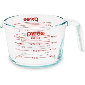 Pyrex 4-Cup Glass Measuring Cup For Baking and Cooking, Dishwasher, Freezer, Microwave, and Preheated Oven Safe, Essential Kitchen Tools(Clear)