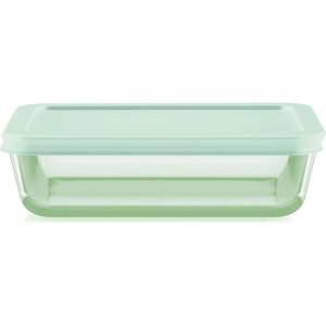 Pyrex Colors Tinted (11 Cup) Large Rectangular Food Storage Container, Snug Fit Non-Toxic Plastic BPA-Free Lids, Freezer Dishwasher Microwave Safe(Green)