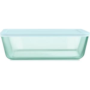 Pyrex Colors Tinted (11 Cup) Tinted Glass Large Rectangular Food Storage Container, Snug Fit Non-Toxic Plastic BPA-Free Lids, Freezer Dishwasher Microwave Safe, Aqua