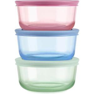 Pyrex Colors Tinted (6-PC Medium) Small/Medium Round Food Storage Container Set, Snug Fit Non-Toxic Plastic BPA-Free Lids, Freezer Dishwasher Microwave Safe, 2 Cup, 4 Cup & 7 Cup(Pink  Green  Blue)