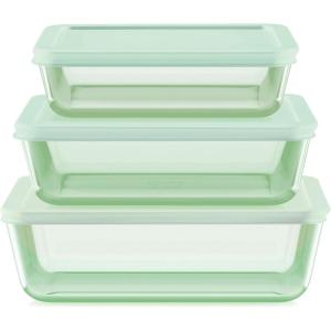 Pyrex Colors Tinted (6-PC Medium) Small/Medium Round Food Storage Container Set, Snug Fit Non-Toxic Plastic BPA-Free Lids, Freezer Dishwasher Microwave Safe, 2 Cup, 4 Cup & 7 Cup(Green)