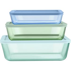 Pyrex Colors Tinted (6-PC Medium) Small/Medium Round Food Storage Container Set, Snug Fit Non-Toxic Plastic BPA-Free Lids, Freezer Dishwasher Microwave Safe, 2 Cup, 4 Cup & 7 Cup(Blue  Green  Aqua)