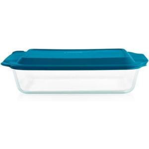 Pyrex Deep Glass Baking Dish with Plastic Lid, Deep Casserole Dish, Glass Food Container, Oven, Freezer and Microwave Safe, Clear Container, 7×11(9×13 (1-Count))