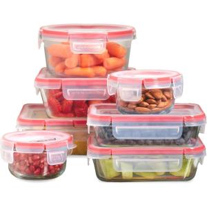 Pyrex Freshlock (7-Pack) Glass Food Storage Containers Set, (1, 2, 4 Cups) Airtight & Leakproof Plastic Locking Lids BPA-Free, Meal Prep Containers Set, Freezer Dishwasher Microwave Safe(7 Pack)