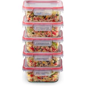 Pyrex Freshlock (7-Pack) Glass Food Storage Containers Set, (1, 2, 4 Cups) Airtight & Leakproof Plastic Locking Lids BPA-Free, Meal Prep Containers Set, Freezer Dishwasher Microwave Safe(5 Pack (4-Cup))