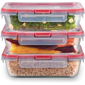 Pyrex Freshlock (7-Pack) Glass Food Storage Containers Set, (1, 2, 4 Cups) Airtight & Leakproof Plastic Locking Lids BPA-Free, Meal Prep Containers Set, Freezer Dishwasher Microwave Safe(3 Pack (6-Cup))