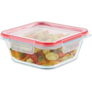 Pyrex Freshlock Glass Food Storage Container, Airtight & Leakproof Plastic Locking Lids, Freezer Dishwasher Microwave Safe, 8 Cup(4 Cup (Square))