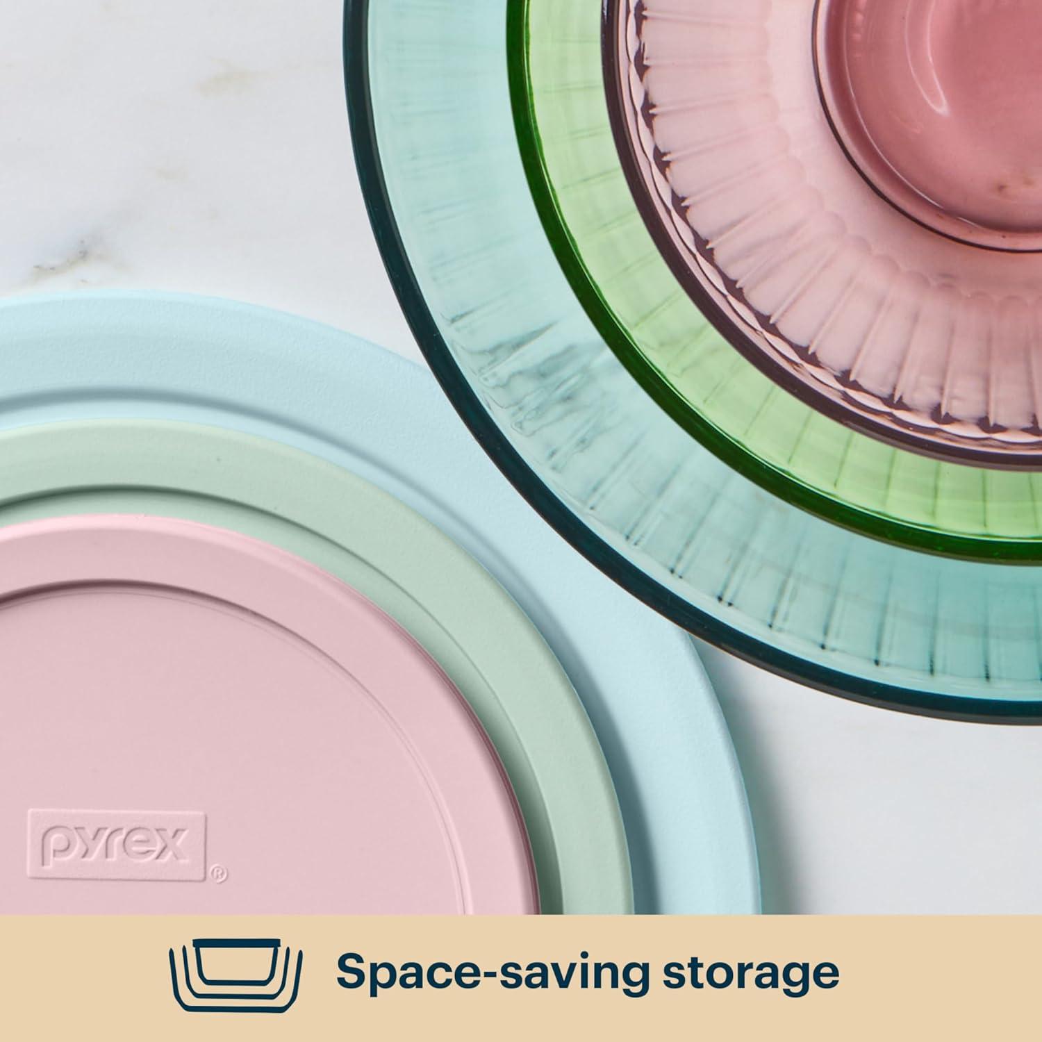 image:imagePyrex Colors 3Pack Full Set Sculpted Tinted Glass Mixing Bowls With Plastic Lids Nesting Space Saving Set of Bowls For Prepping and Baking 13QT 23QT amp 45Q Pink Green AquaPink Green Aqua