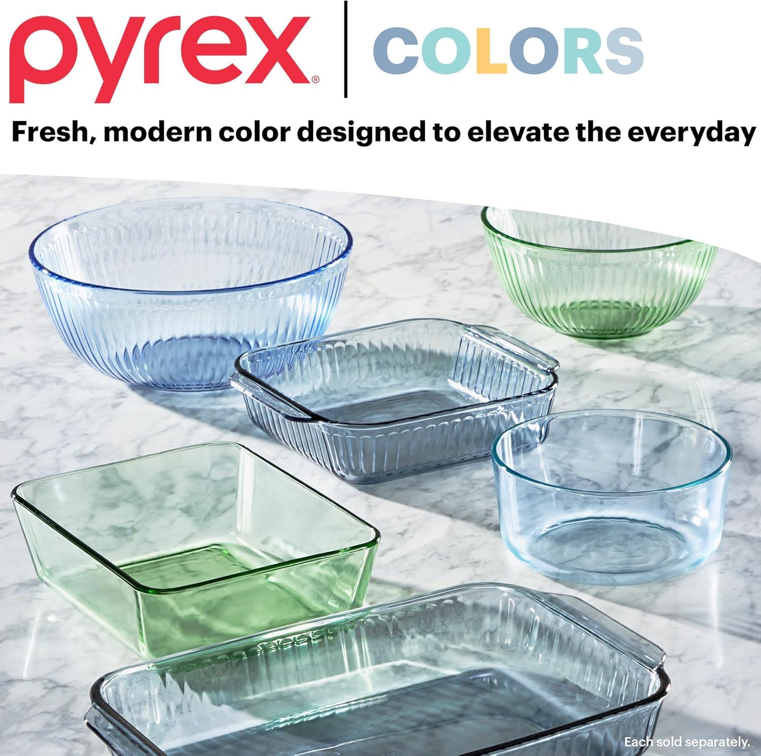 image:imagePyrex Colors 3Pack Full Set Sculpted Tinted Glass Mixing Bowls With Plastic Lids Nesting Space Saving Set of Bowls For Prepping and Baking 13QT 23QT amp 45Q Pink Green AquaYellow Green Blue