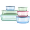 image:imagePyrex Colors 6Pack Full Set Tinted Glass Food Storage Container Set Snug Fit NonToxic Plastic BPAFree Lids Freezer Dishwasher Microwave Safe 3 Cup 6 Cup amp 11