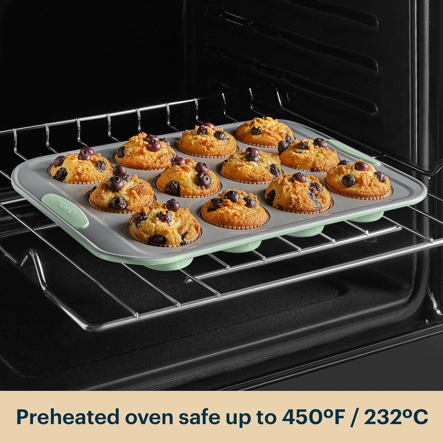 image:imagePyrex 8Piece Metal Bakeware Set Lightweight Stainless Steel Baking Trays with Heatsafe Silicone Handles Cookie amp Muffin Sheets RoundSquare Baking Pans SageSage