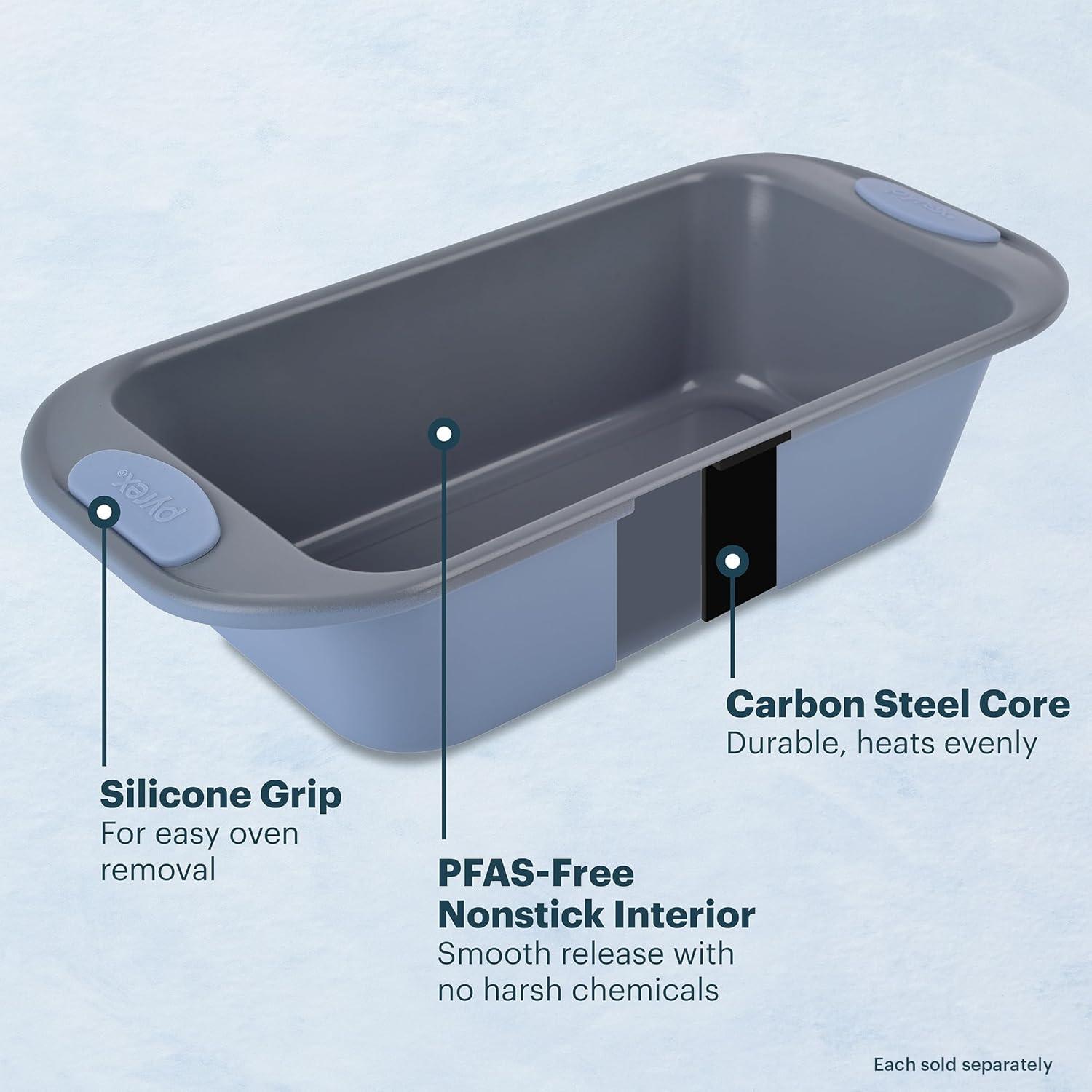 image:imagePyrex 8Piece Metal Bakeware Set Lightweight Stainless Steel Baking Trays with Heatsafe Silicone Handles Cookie amp Muffin Sheets RoundSquare Baking Pans SageCerulean