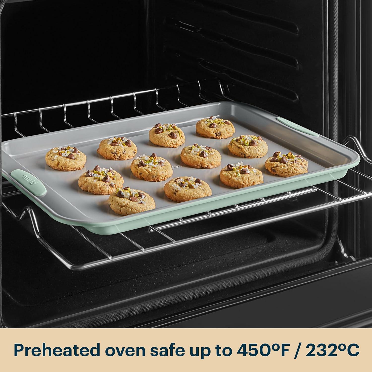 image:imagePyrex 8Piece Metal Bakeware Set Lightweight Stainless Steel Baking Trays with Heatsafe Silicone Handles Cookie amp Muffin Sheets RoundSquare Baking Pans SageSage