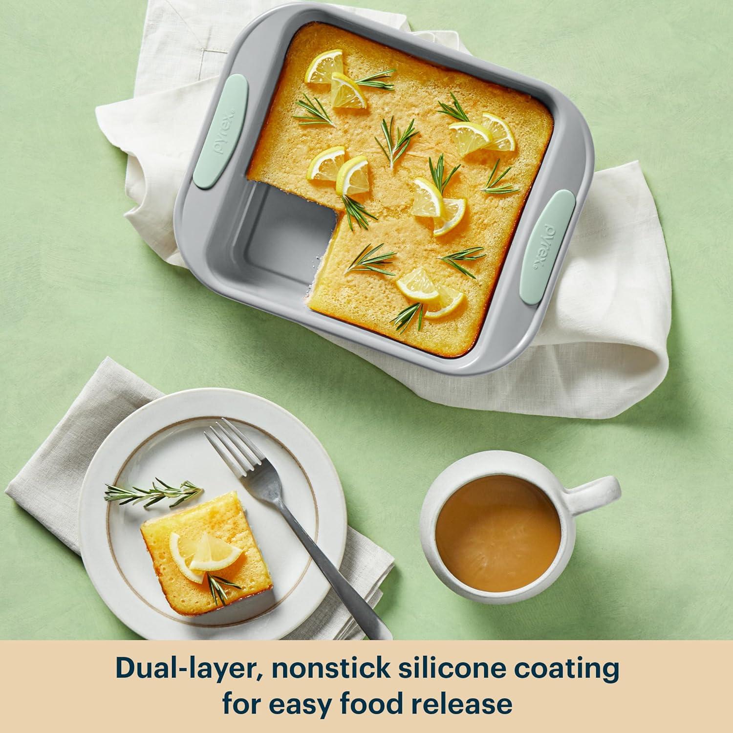 image:imagePyrex 8Piece Metal Bakeware Set Lightweight Stainless Steel Baking Trays with Heatsafe Silicone Handles Cookie amp Muffin Sheets RoundSquare Baking Pans SageSage