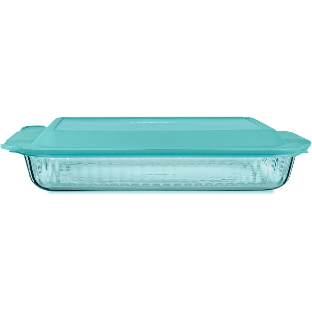 image:imagePyrex Colors Tinted 2Pack Full Set Tinted Glass Baking Dish with BPAFree Lid Oblong Bakeware Glass Pan For Casserole amp Lasagna Dishwasher Freezer Microwave and PreHeated Oven Safe AquaAqua