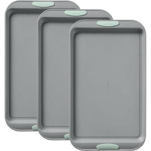 Pyrex (8-Piece) Metal Bakeware Set, Lightweight Stainless Steel Baking Trays with Heatsafe Silicone Handles, Cookie & Muffin Sheets, Round/Square Baking Pans, Sage(Sage)