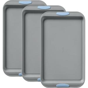 Pyrex (8-Piece) Metal Bakeware Set, Lightweight Stainless Steel Baking Trays with Heatsafe Silicone Handles, Cookie & Muffin Sheets, Round/Square Baking Pans, Sage(Cerulean)