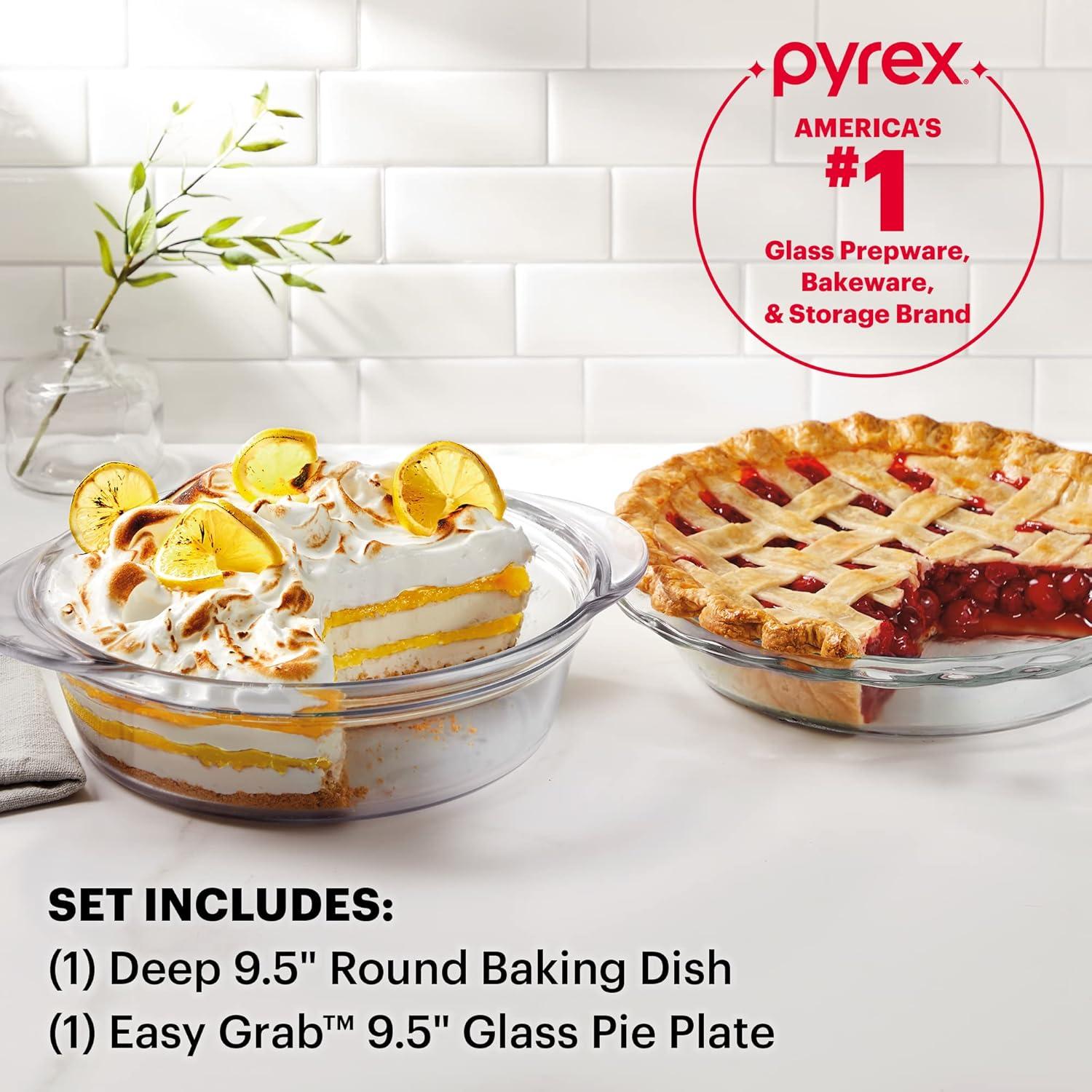 image:imagePyrex Deep 2Pack 95 Glass Baking Dish Set Round Pie Glass Bakeware Dishwasher Microwave Freezer amp PreHeated Oven Safe