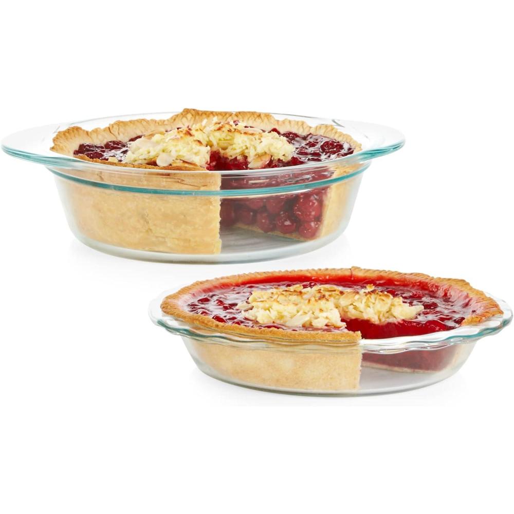 image:imagePyrex Deep 2Pack 95 Glass Baking Dish Set Round Pie Glass Bakeware Dishwasher Microwave Freezer amp PreHeated Oven Safe