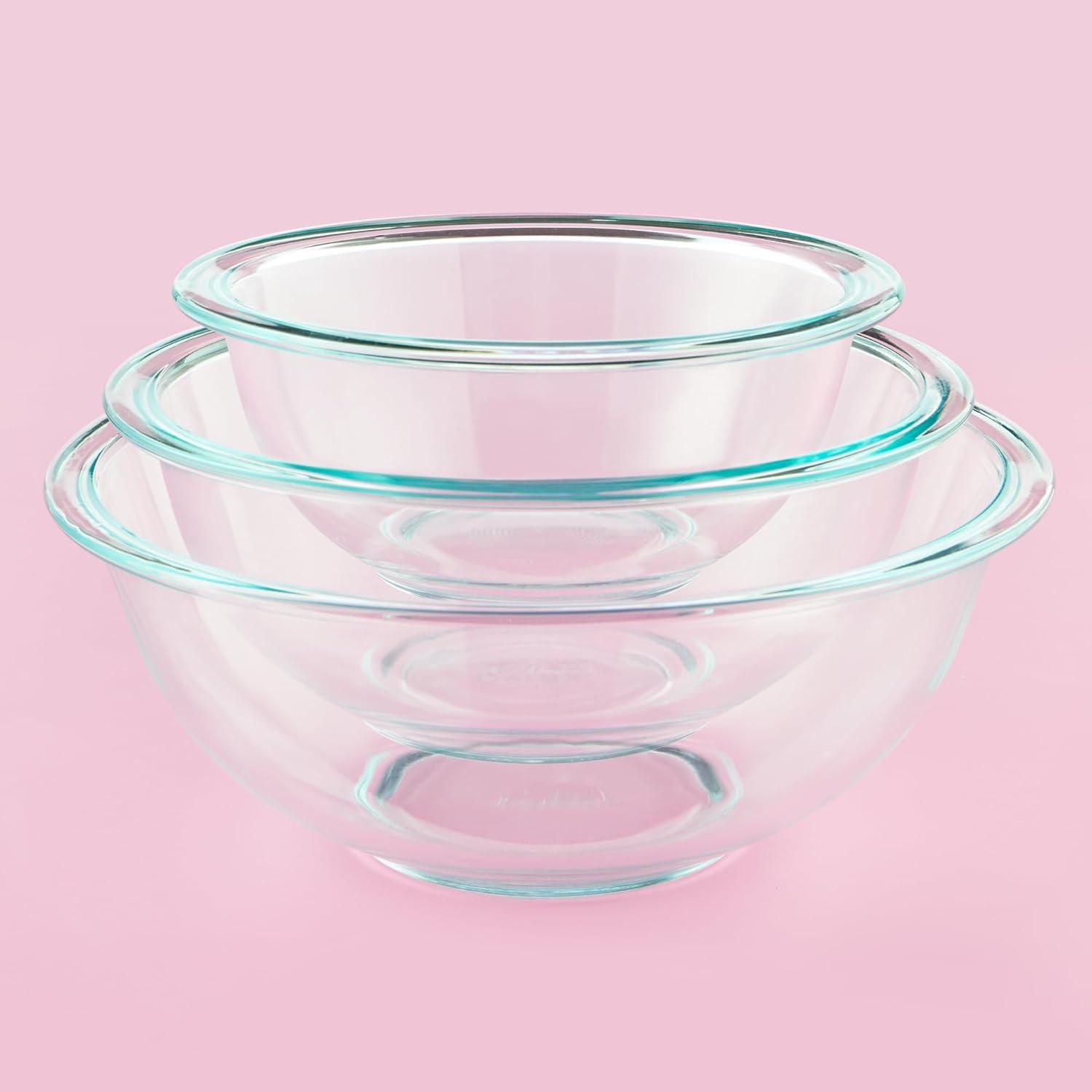 image:imagePyrex Essentials 3Piece Glass Mixing Bowls Set For Prepping Baking and Cooking Preheated Oven Dishwasher Freezer and Microwave Safe