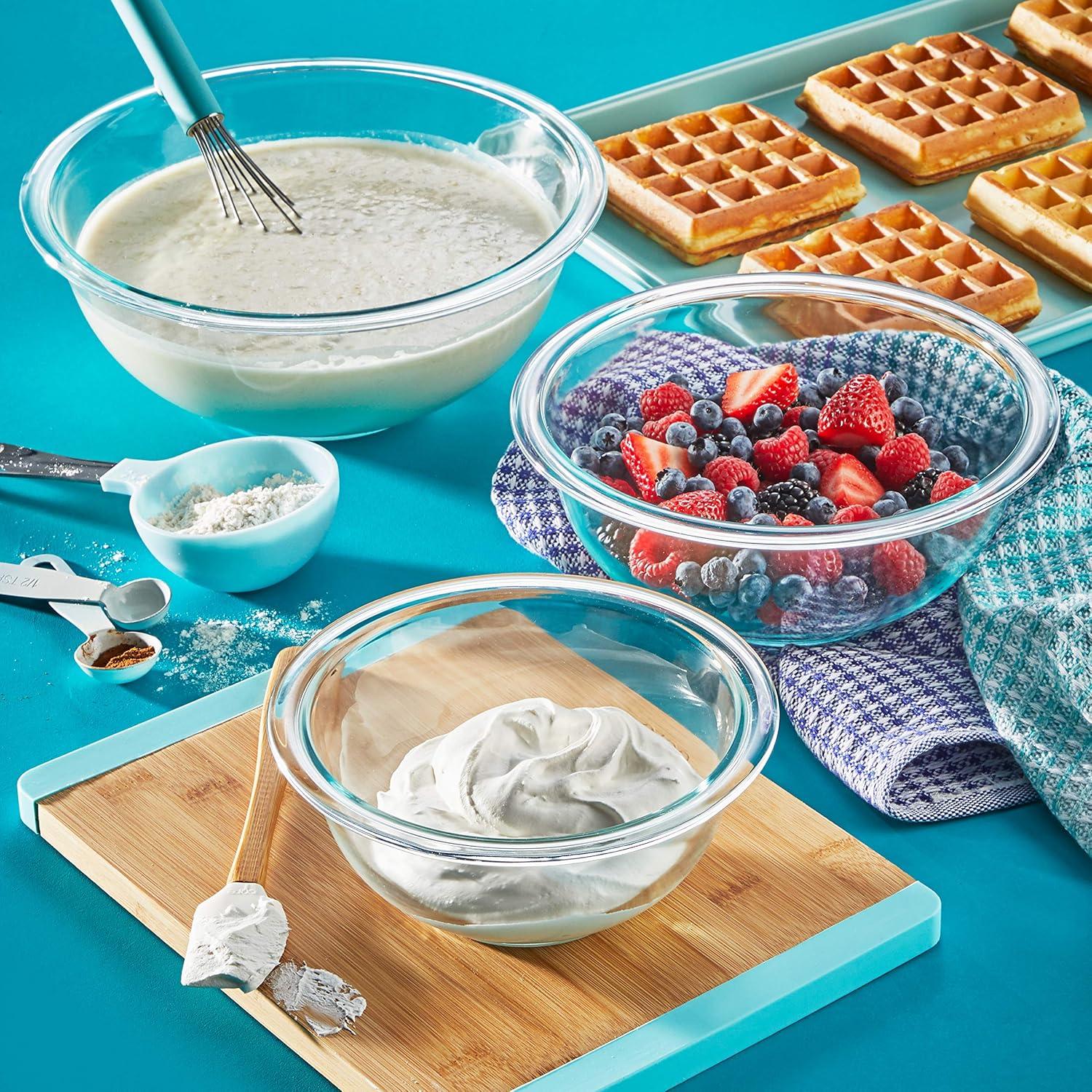 image:imagePyrex Essentials 3Piece Glass Mixing Bowls Set For Prepping Baking and Cooking Preheated Oven Dishwasher Freezer and Microwave Safe