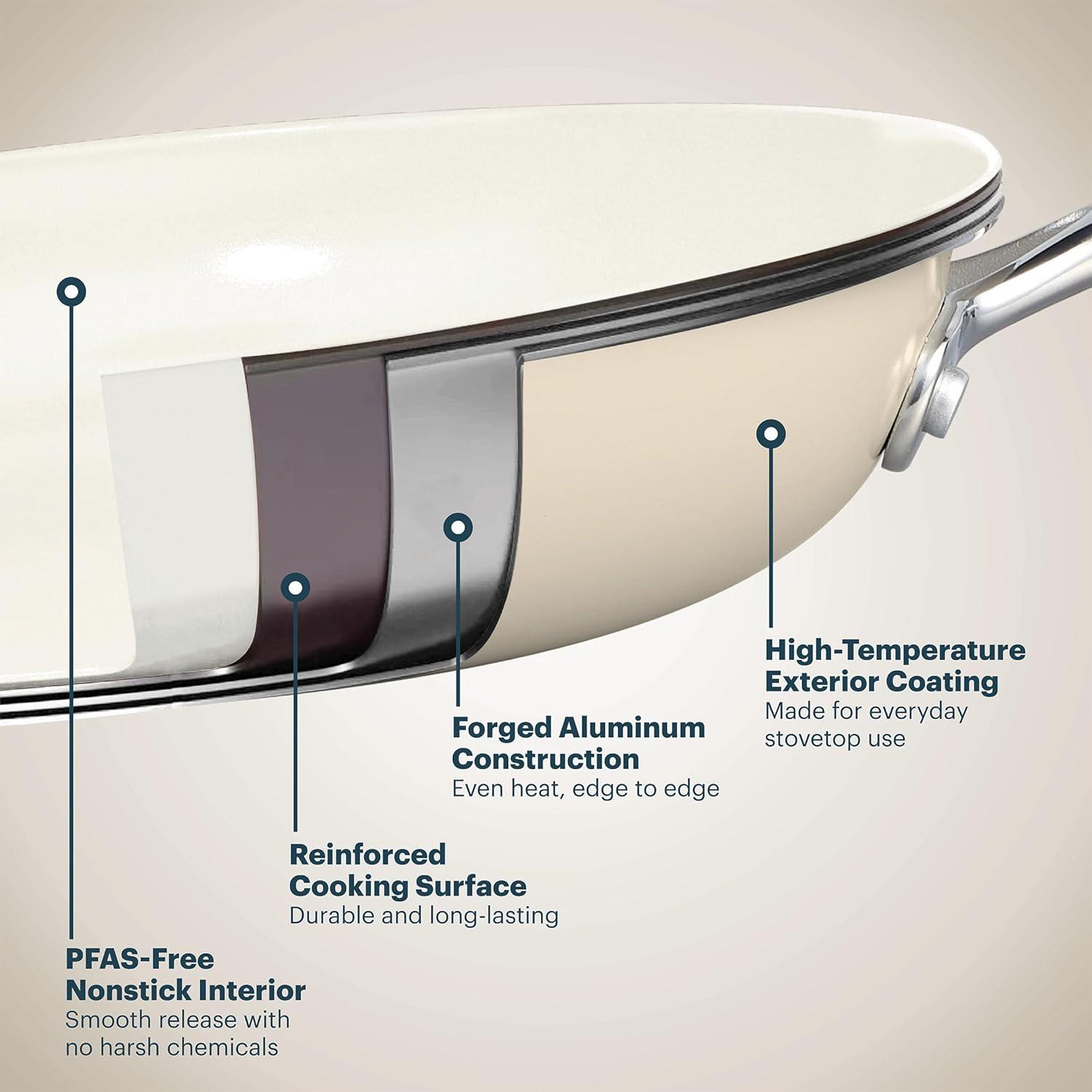 image:imagePyrex 10Inch Fry Pan Ceramic Cookware with Stainless Steel Handle Healthy Nonstick Ceramic Coating Induction Compatible Stainless Steel PFAS Lead Cadmium BPA FreeSaucepan