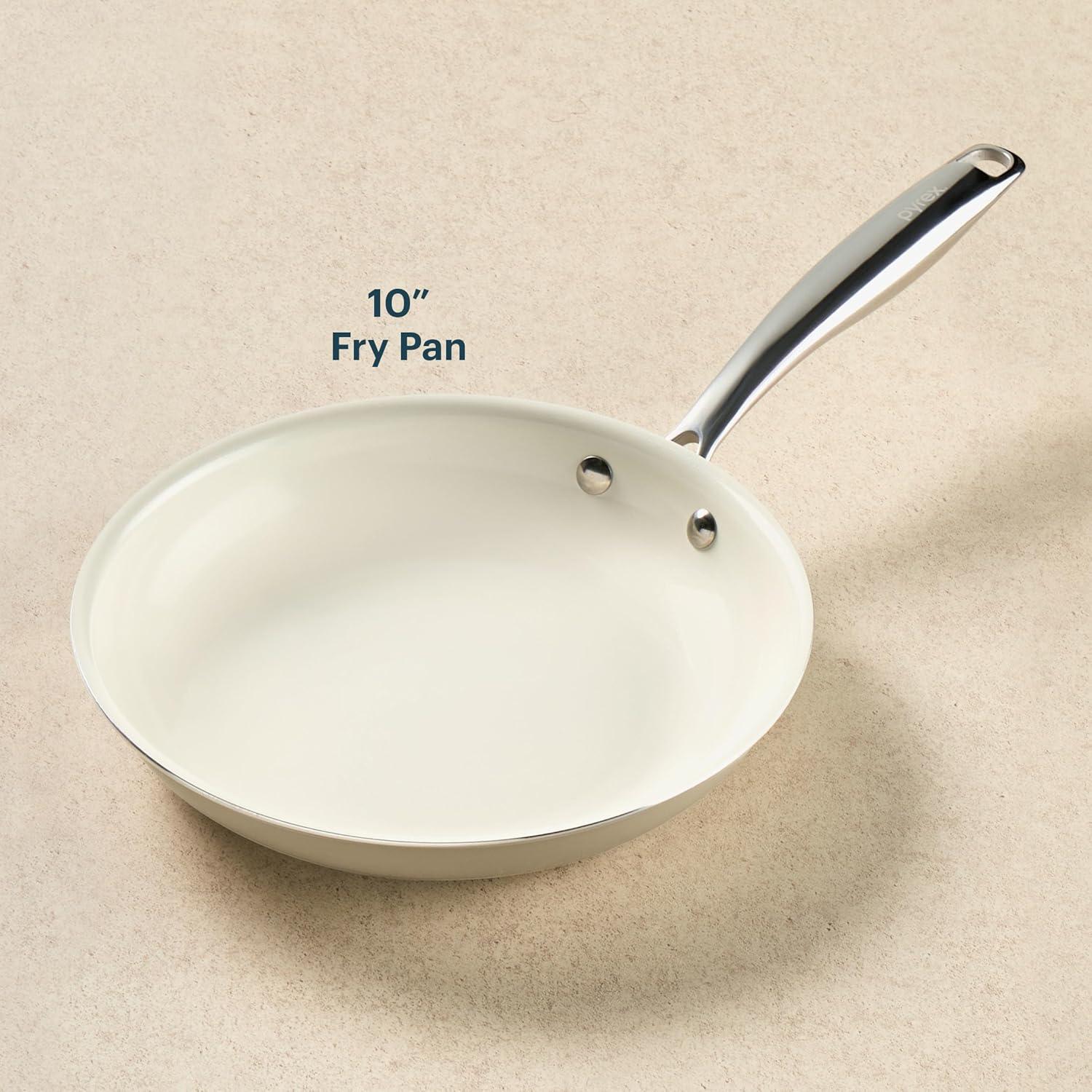 image:imagePyrex 10Inch Fry Pan Ceramic Cookware with Stainless Steel Handle Healthy Nonstick Ceramic Coating Induction Compatible Stainless Steel PFAS Lead Cadmium BPA FreeFry Pan
