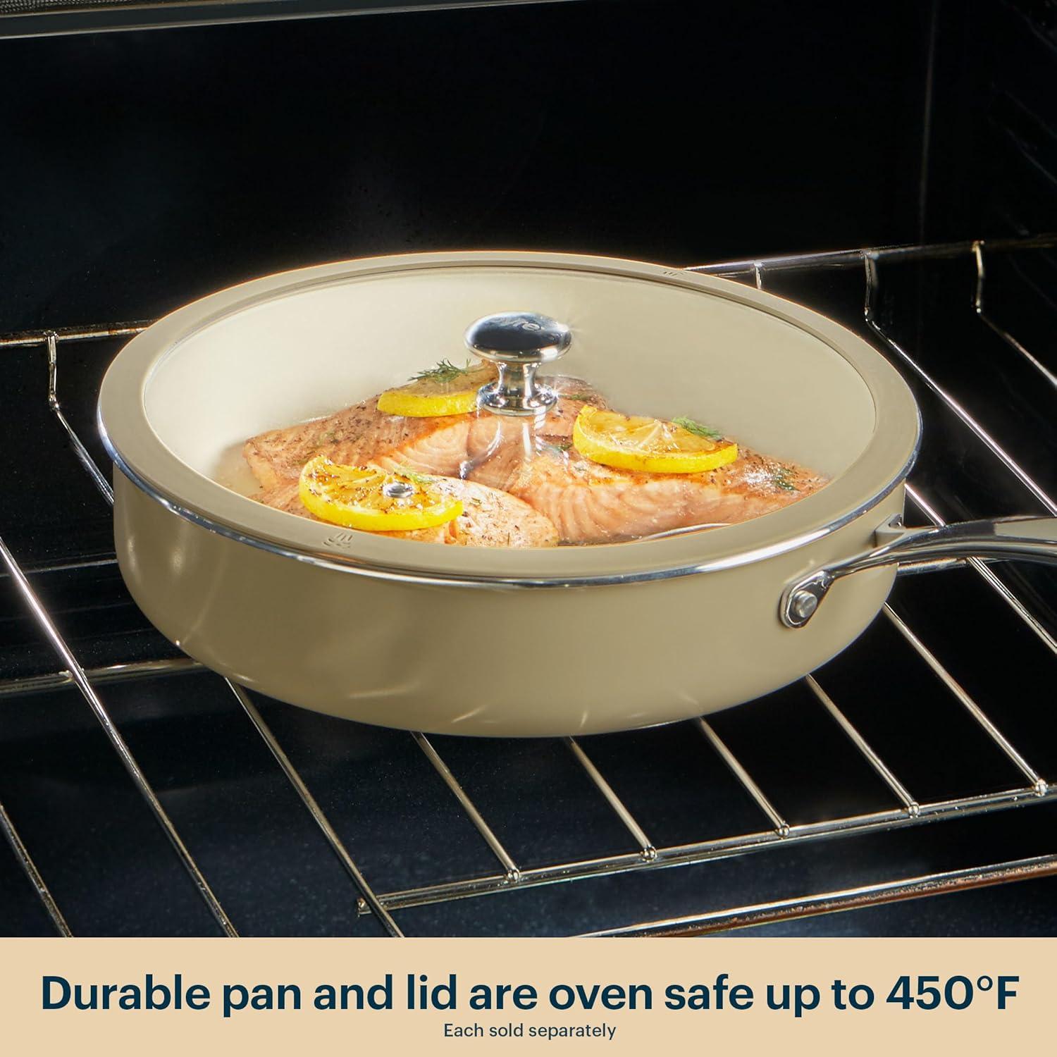 image:imagePyrex 10Inch Fry Pan Ceramic Cookware with Stainless Steel Handle Healthy Nonstick Ceramic Coating Induction Compatible Stainless Steel PFAS Lead Cadmium BPA FreeSaucepan