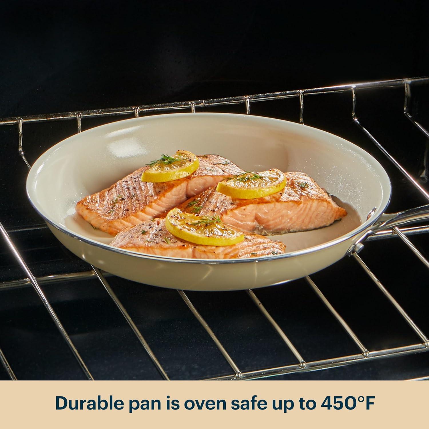 image:imagePyrex 10Inch Fry Pan Ceramic Cookware with Stainless Steel Handle Healthy Nonstick Ceramic Coating Induction Compatible Stainless Steel PFAS Lead Cadmium BPA FreeFry Pan