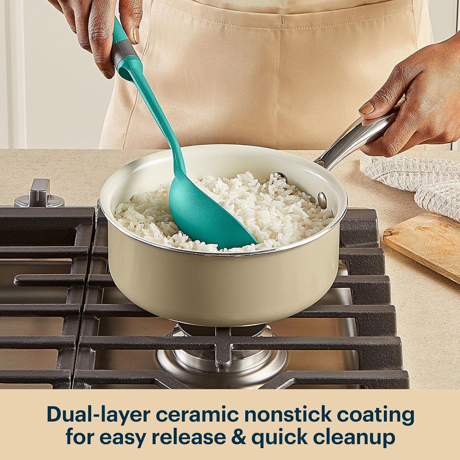 image:imagePyrex 10Inch Fry Pan Ceramic Cookware with Stainless Steel Handle Healthy Nonstick Ceramic Coating Induction Compatible Stainless Steel PFAS Lead Cadmium BPA FreeSaucepan