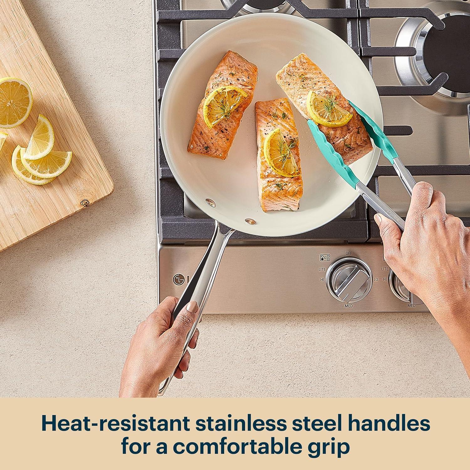 image:imagePyrex 10Inch Fry Pan Ceramic Cookware with Stainless Steel Handle Healthy Nonstick Ceramic Coating Induction Compatible Stainless Steel PFAS Lead Cadmium BPA FreeFry Pan