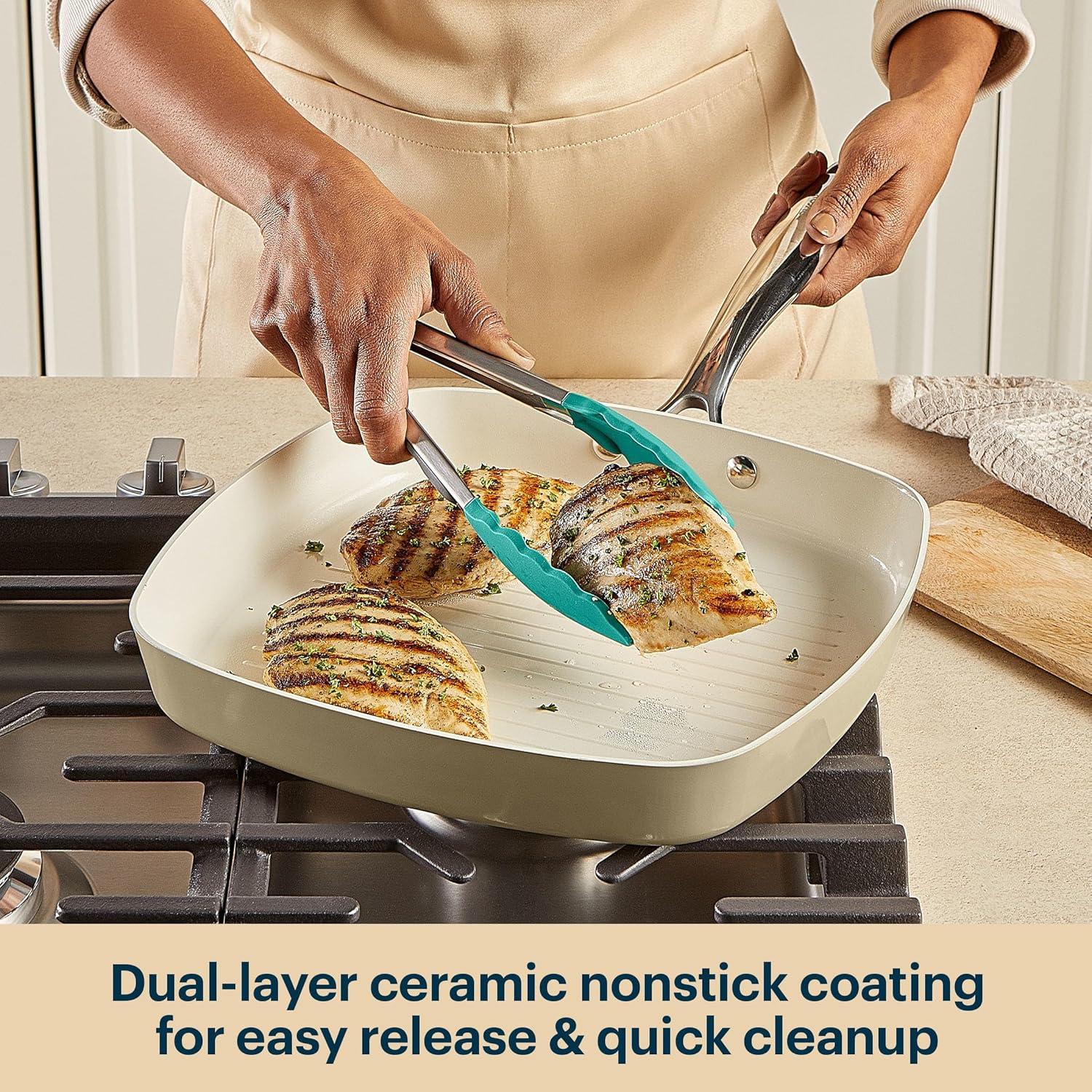 image:imagePyrex 10Inch Fry Pan Ceramic Cookware with Stainless Steel Handle Healthy Nonstick Ceramic Coating Induction Compatible Stainless Steel PFAS Lead Cadmium BPA FreeGrill Pan