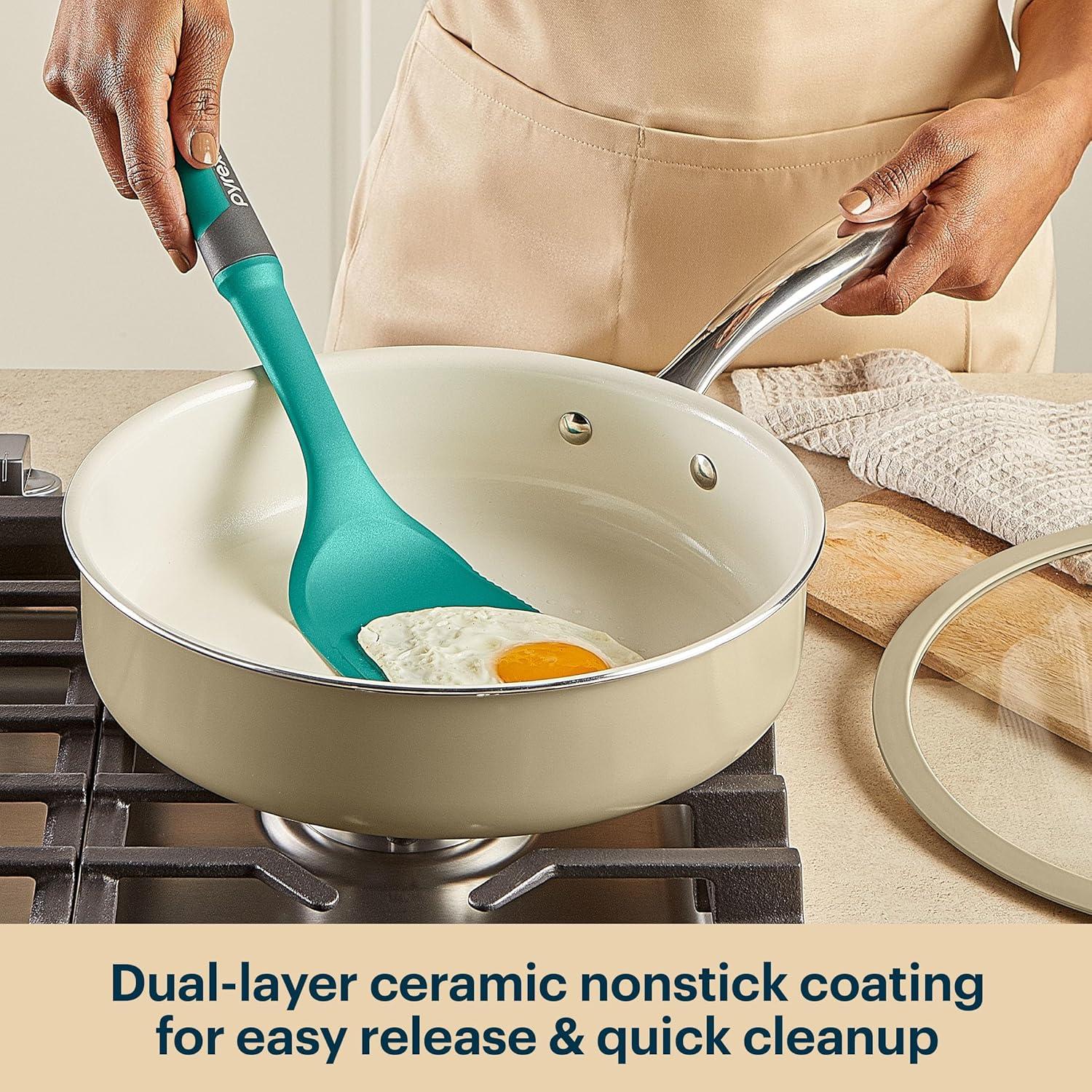 image:imagePyrex 10Inch Fry Pan Ceramic Cookware with Stainless Steel Handle Healthy Nonstick Ceramic Coating Induction Compatible Stainless Steel PFAS Lead Cadmium BPA FreeDeep Fry Pan
