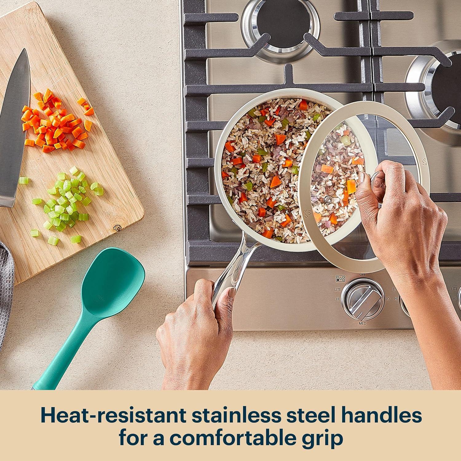 image:imagePyrex 10Inch Fry Pan Ceramic Cookware with Stainless Steel Handle Healthy Nonstick Ceramic Coating Induction Compatible Stainless Steel PFAS Lead Cadmium BPA FreeSaucepan