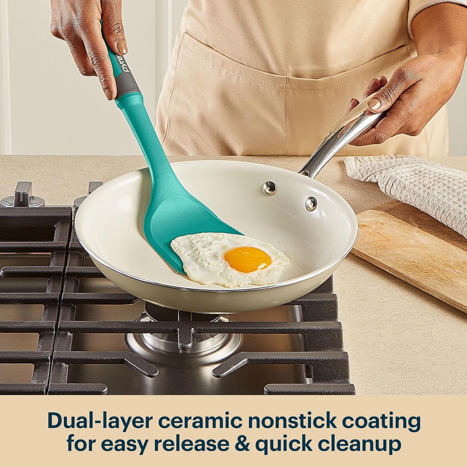 image:imagePyrex 10Inch Fry Pan Ceramic Cookware with Stainless Steel Handle Healthy Nonstick Ceramic Coating Induction Compatible Stainless Steel PFAS Lead Cadmium BPA FreeFry Pan