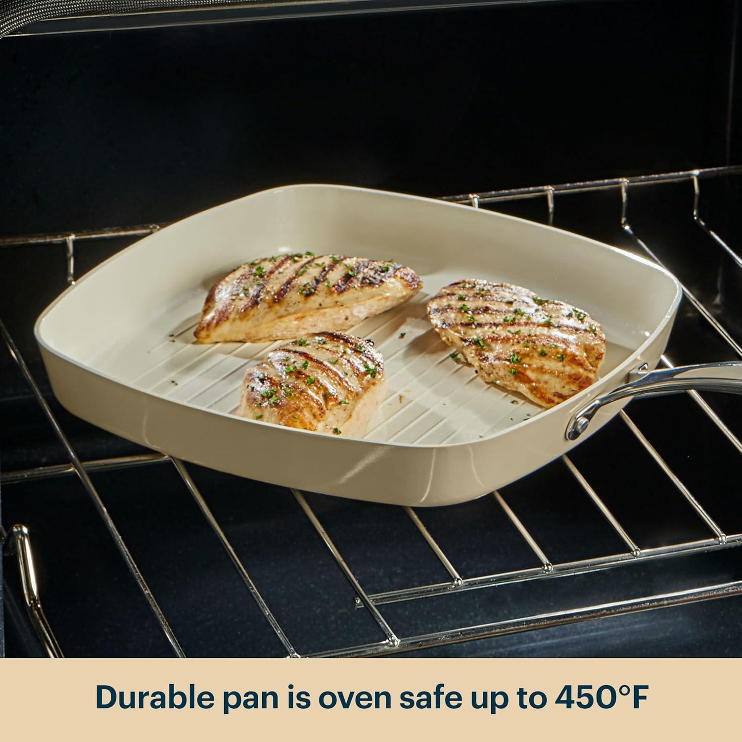 image:imagePyrex 10Inch Fry Pan Ceramic Cookware with Stainless Steel Handle Healthy Nonstick Ceramic Coating Induction Compatible Stainless Steel PFAS Lead Cadmium BPA FreeGrill Pan