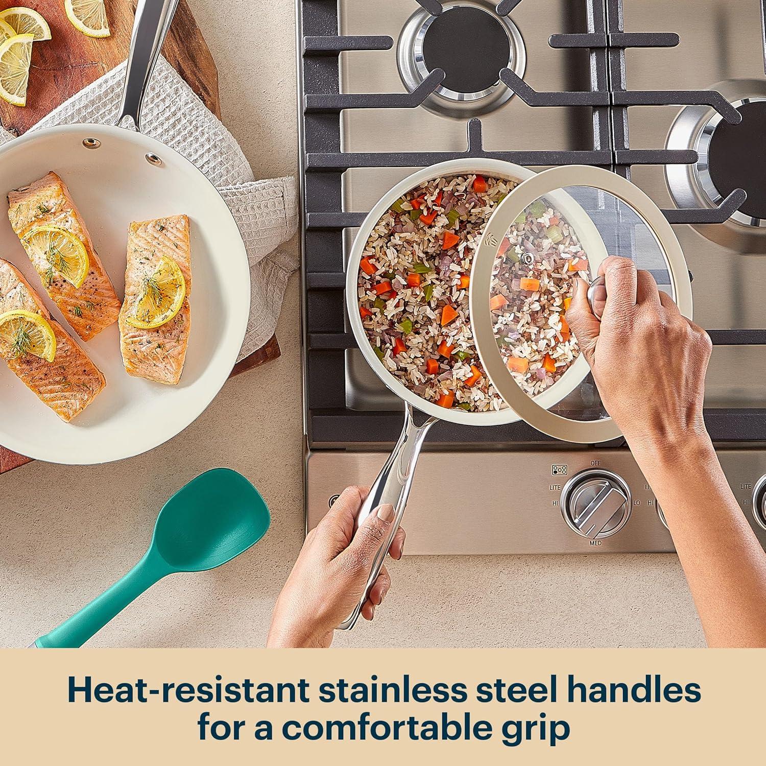 image:imagePyrex 7Piece Ceramic Cookware Set Pots and Pans with Lids amp Stainless Steel Handles Healthy Nonstick Ceramic Coating Induction Compatible Stainless Steel PFAS Lead Cadmium BPA Free3 Piece